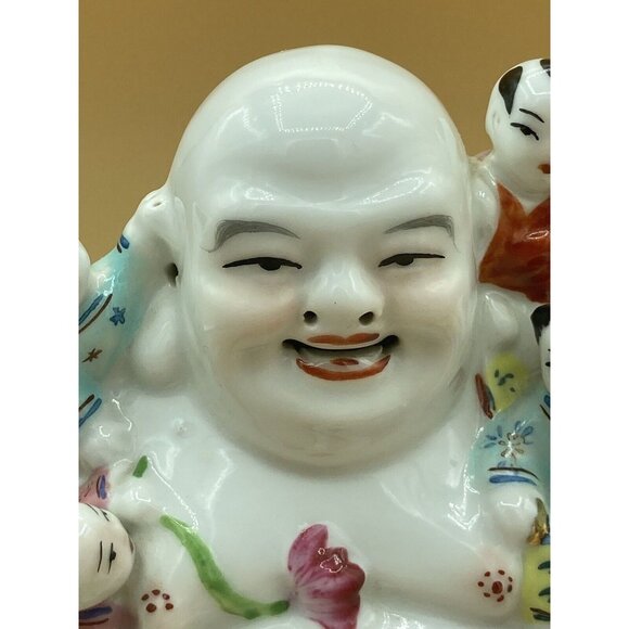 Vintage Chinese Porcelain Happy Buddha Statue With 5 Children READ - Picture 9 of 12